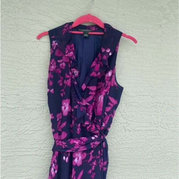 Ralph Lauren Sz 14  Floral Chiffon Ruffled Wrap Dress - Picture 11 of 11